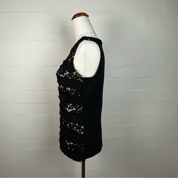 J Crew Top sz XS Black Lace Over Cream Inlay Sleeveless - Picture 4 of 13